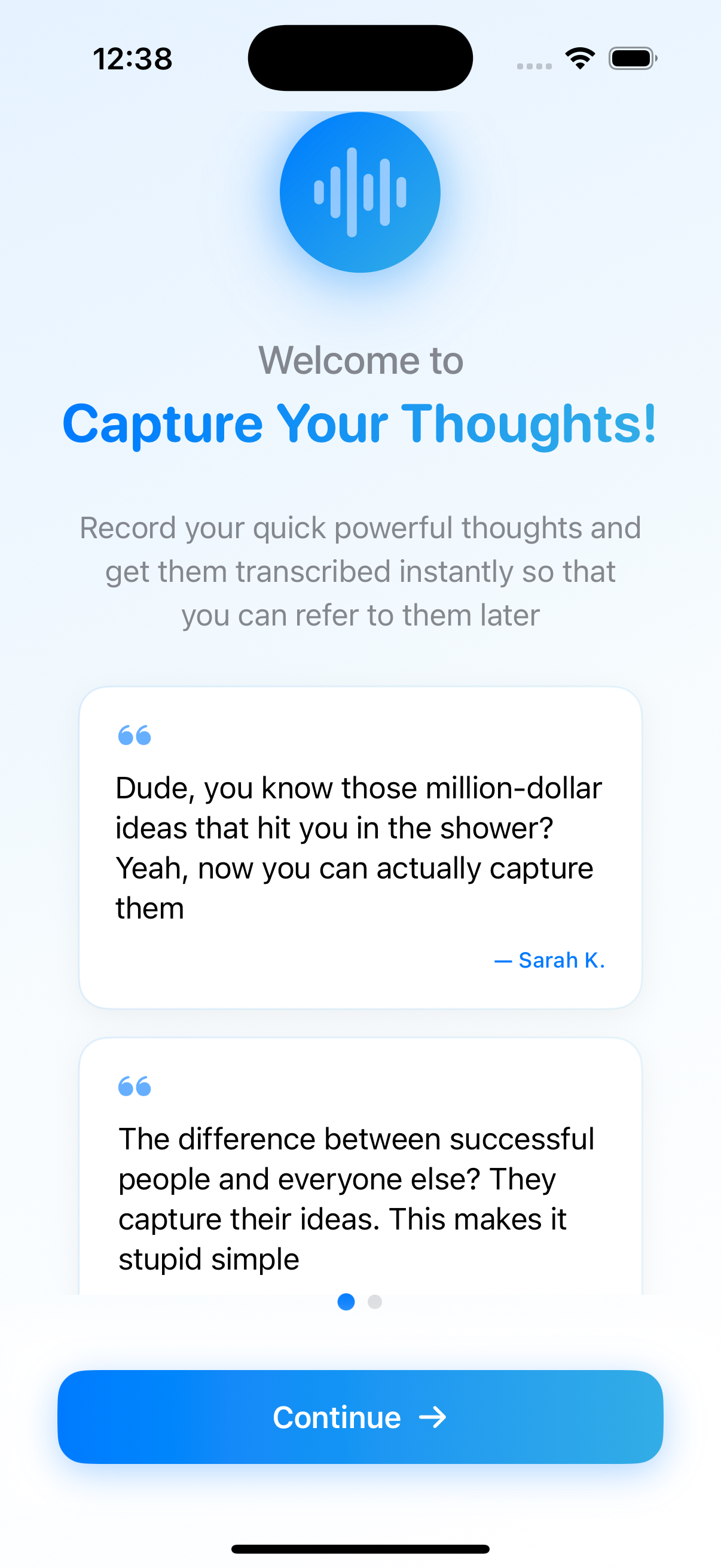 Capture Your Thoughts Welcome Screen